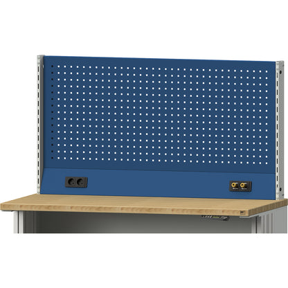 Modular system for electric LIFT work table, with 2 perforated panels, media duct, for width 1500 mm.