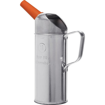 Sheet steel oil can for mineral oil, with plastic spout, pack of 5, capacity 1 l.