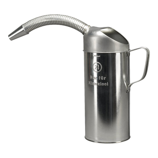 Sheet steel oil can for mineral oil, with flexible metal spout, pack of 6, capacity 2 l.