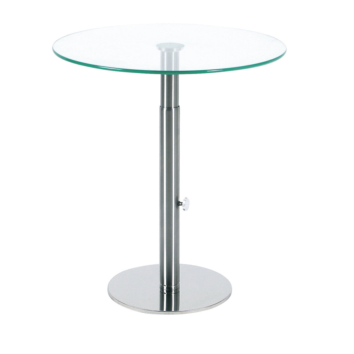 Side table, height adjustable, Ø 495 mm, height 485 - 650 mm, clear glass top.