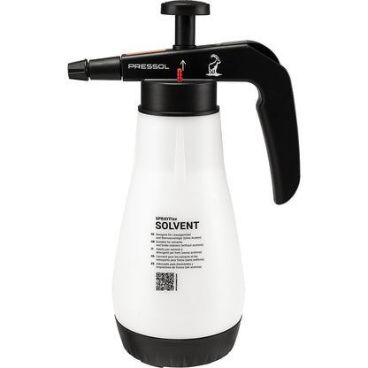 Pump spray container, for solvents/cleaning agents/disinfectants, capacity 1.5 l, PE white-transparent.