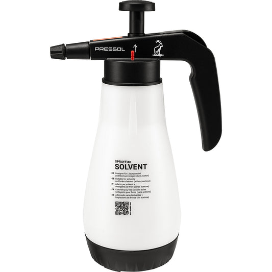 Pump spray container, for solvents/cleaning agents/disinfectants, capacity 1.5 l, PE white-transparent.