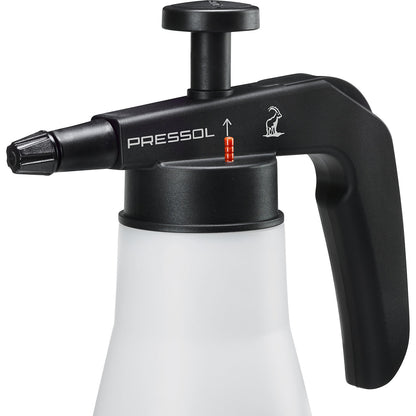 Pump spray container, for solvents/cleaning agents/disinfectants, capacity 1.5 l, PE white-transparent.
