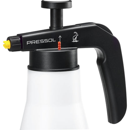 Pump spray container, for mineral oils, capacity 1.5 l, PE white-transparent.