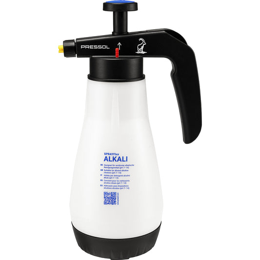 Pump spray container, for alkaline solutions, capacity 1.5 l, PE white-transparent.