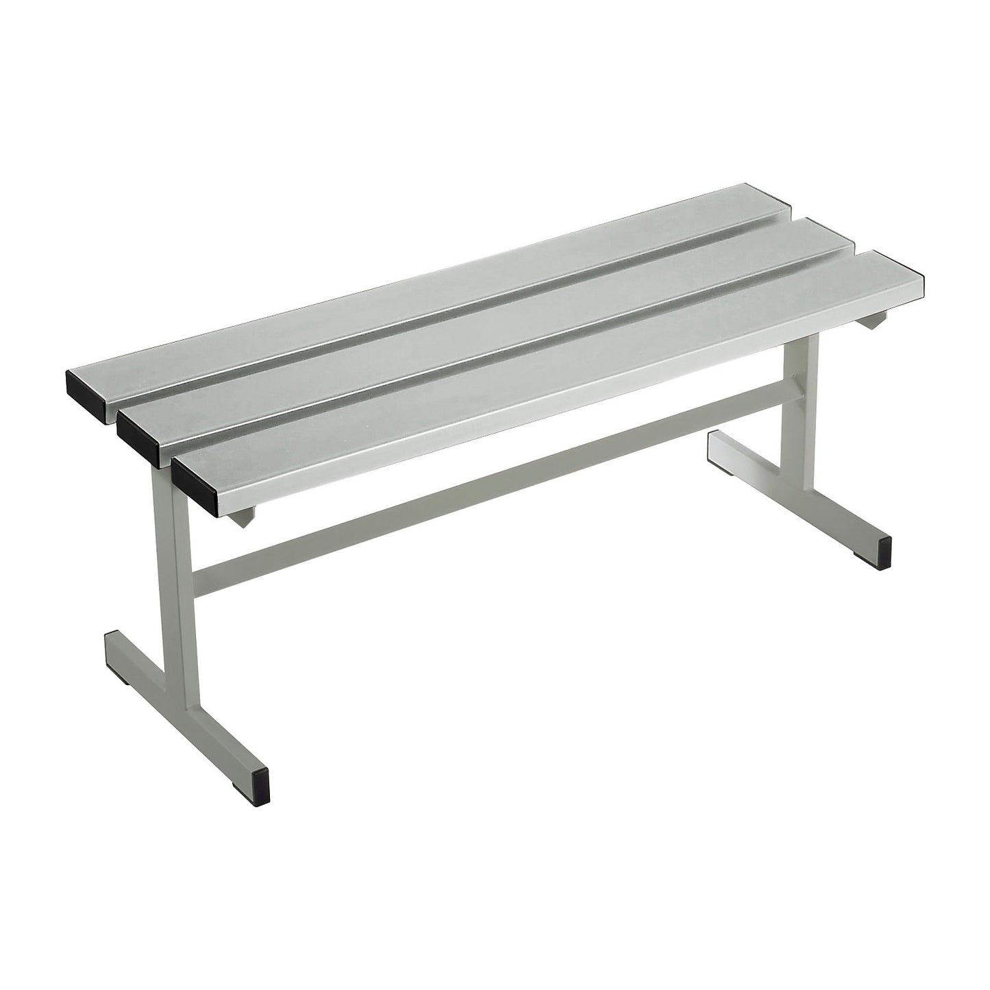 Changing room bench, single sided, PVC slats, T foot, light grey, length 1000 mm.