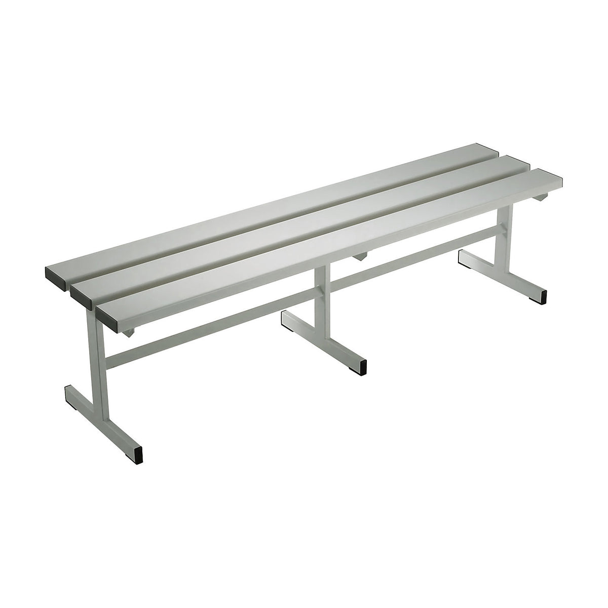 Changing room bench, single sided, PVC slats, T foot, light grey, length 1500 mm.
