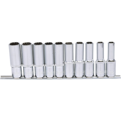 1/2'' CHROMEplus 12 point socket set, long, flank traction, 10 parts.