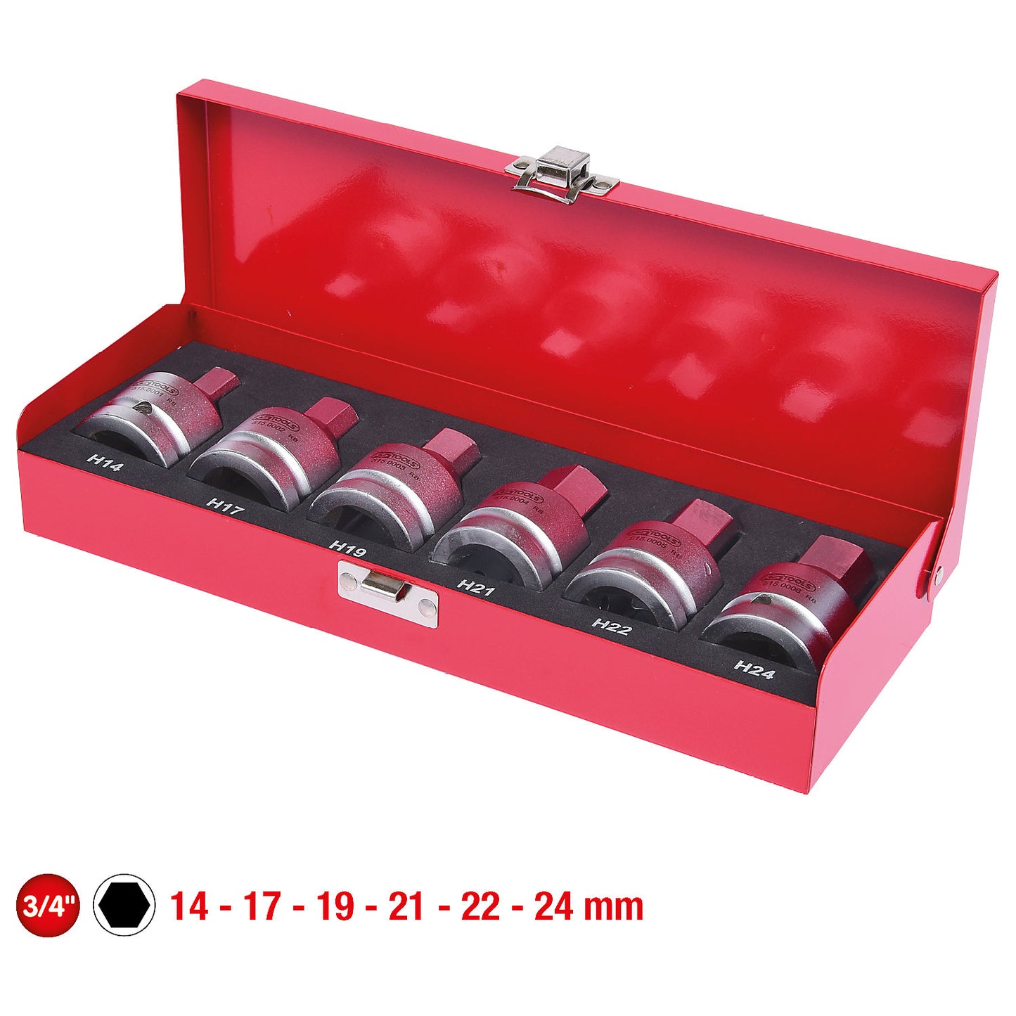 3/4'' impact bit socket set, 6 parts, 14 - 24 mm.