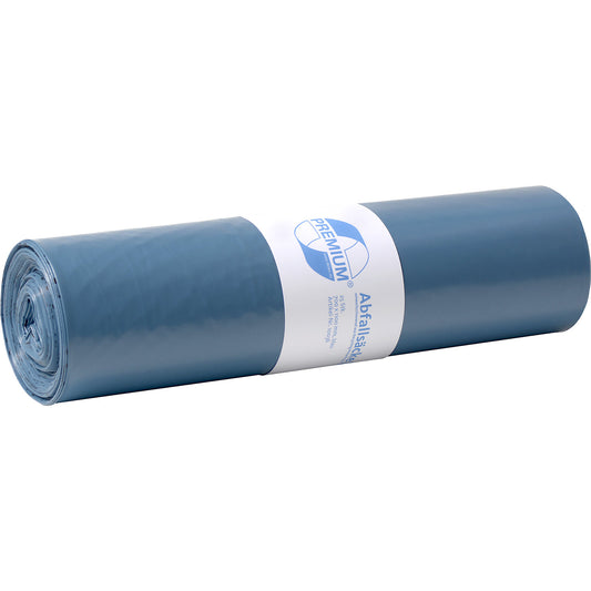 Waste sacks, LDPE, 120 l, 60 µm, WxL 700 x 1100 mm, pack of 250, blue.
