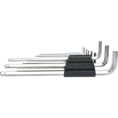 Stainless steel angle key wrench set, XL, hexagon socket with ball head, 9 parts.