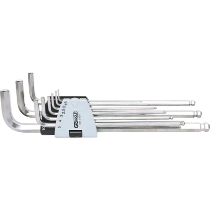 Stainless steel angle key wrench set, XL, hexagon socket with ball head, 9 parts.