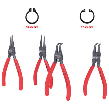 Set of circlip pliers, 90° angle, 4 parts.