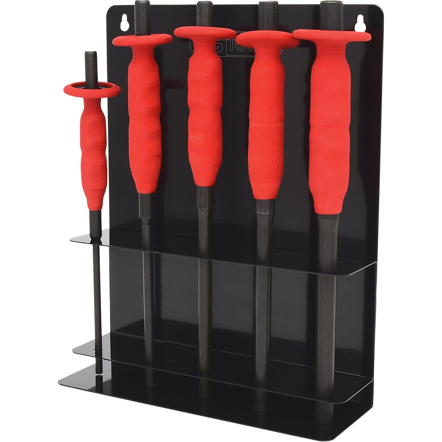 Pin punch set, 5 pcs, Ø 6 - 14 mm, with hand protection grip.