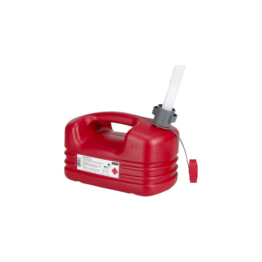 Plastic fuel canister, flexible spout, capacity 5 l, pack of 5, red.