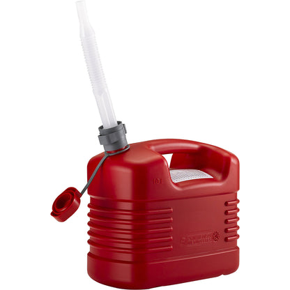 Plastic fuel canister, flexible spout, capacity 10 l, pack of 5, red.