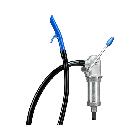 Lever operated cylinder-type manual pump, pump rate 8 l/min, with discharge hose, for oil, diesel.