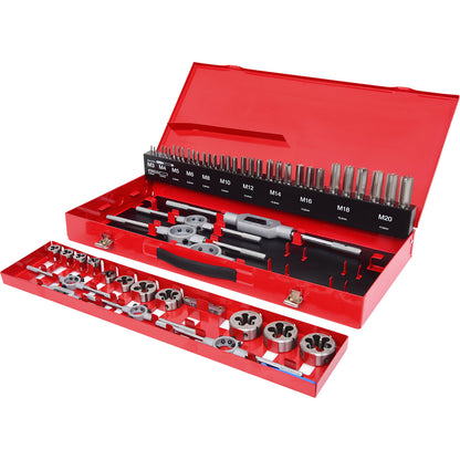 HSS tap and die set, 54 parts, industrial case.