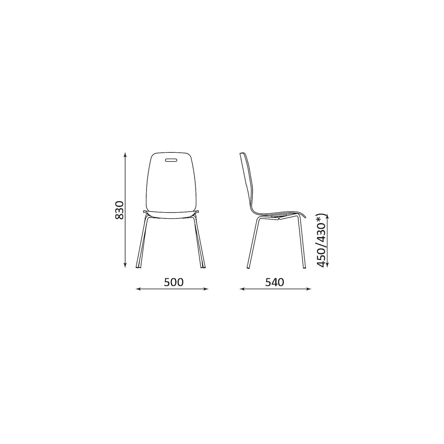 Alina stacking chair, stackable, pack of 4, white/black.