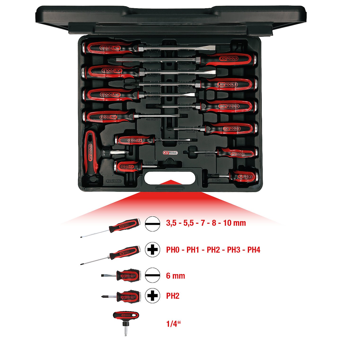 ERGOTORQUEmax hammer cap screwdriver set, hexagonal blade shape, 14 parts.