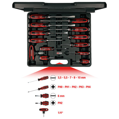 ERGOTORQUEmax hammer cap screwdriver set, hexagonal blade shape, 14 parts.
