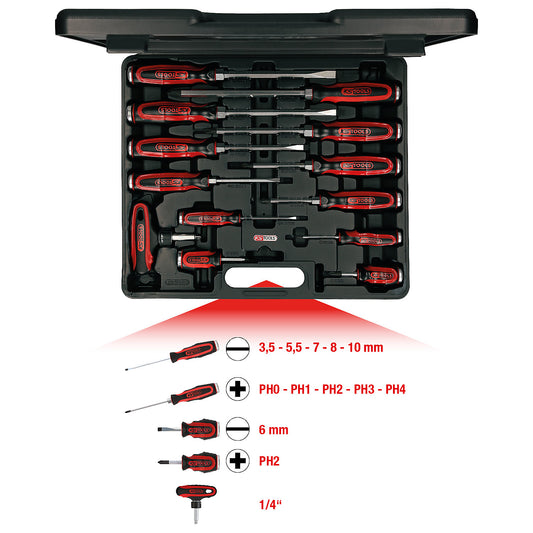 ERGOTORQUEmax hammer cap screwdriver set, hexagonal blade shape, 14 parts.