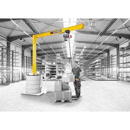 Mobile post mounted jib crane, slewing range 360°, max. load 500 kg, reach 2.0 m.