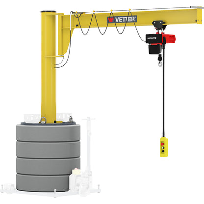 Mobile post mounted jib crane, slewing range 270°, max. load 250 kg, reach 4.0 m.