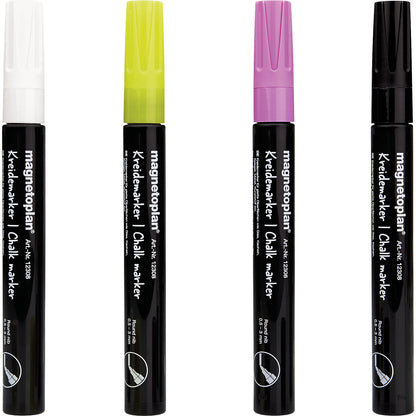 Chalk marker, assorted colours, black, white, yellow, pink, pack of 16.