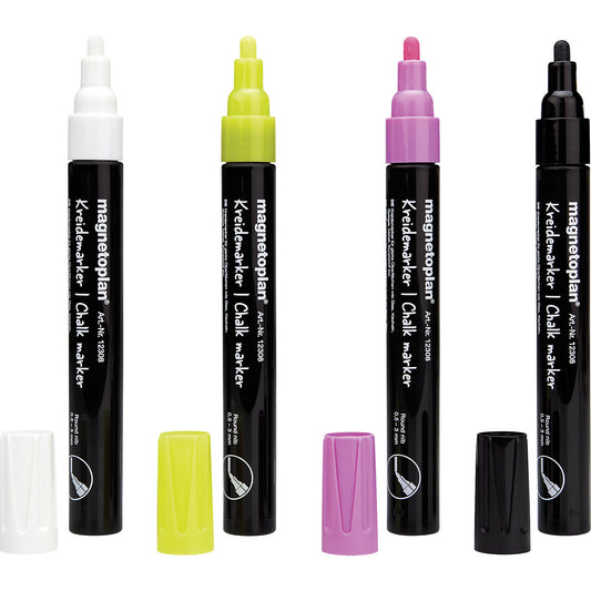 Chalk marker, assorted colours, black, white, yellow, pink, pack of 16.