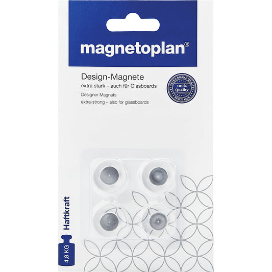 Designer magnet, for glass boards, pack of 12, Ø 20 mm, transparent.