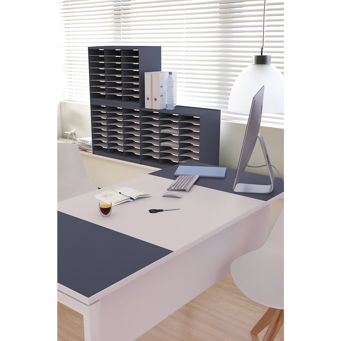 Sorting station, made of polystyrene, 36 compartments, charcoal.