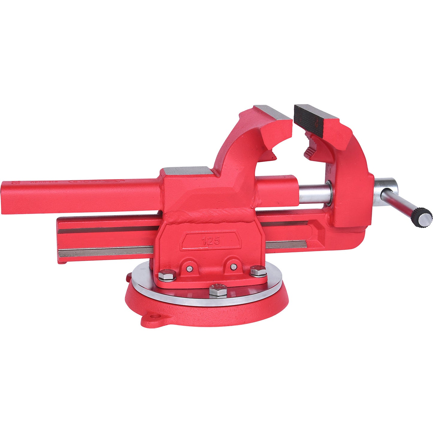Parallel vice with round plate, jaw length 120 mm, pipe clamping jaw.