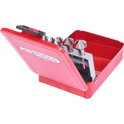 HSS cone and deburring countersink set, sheet steel case, 6 parts.