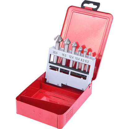 HSS cone and deburring countersink set, sheet steel case, 6 parts.