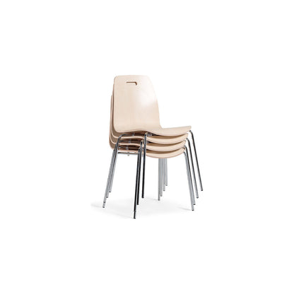 Alina stacking chair, stackable, pack of 4, birch/chrome.