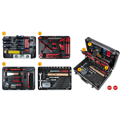 1/4'' + 1/2'' sanitary tool case, 95 parts, finest grade chrome-vanadium steel.