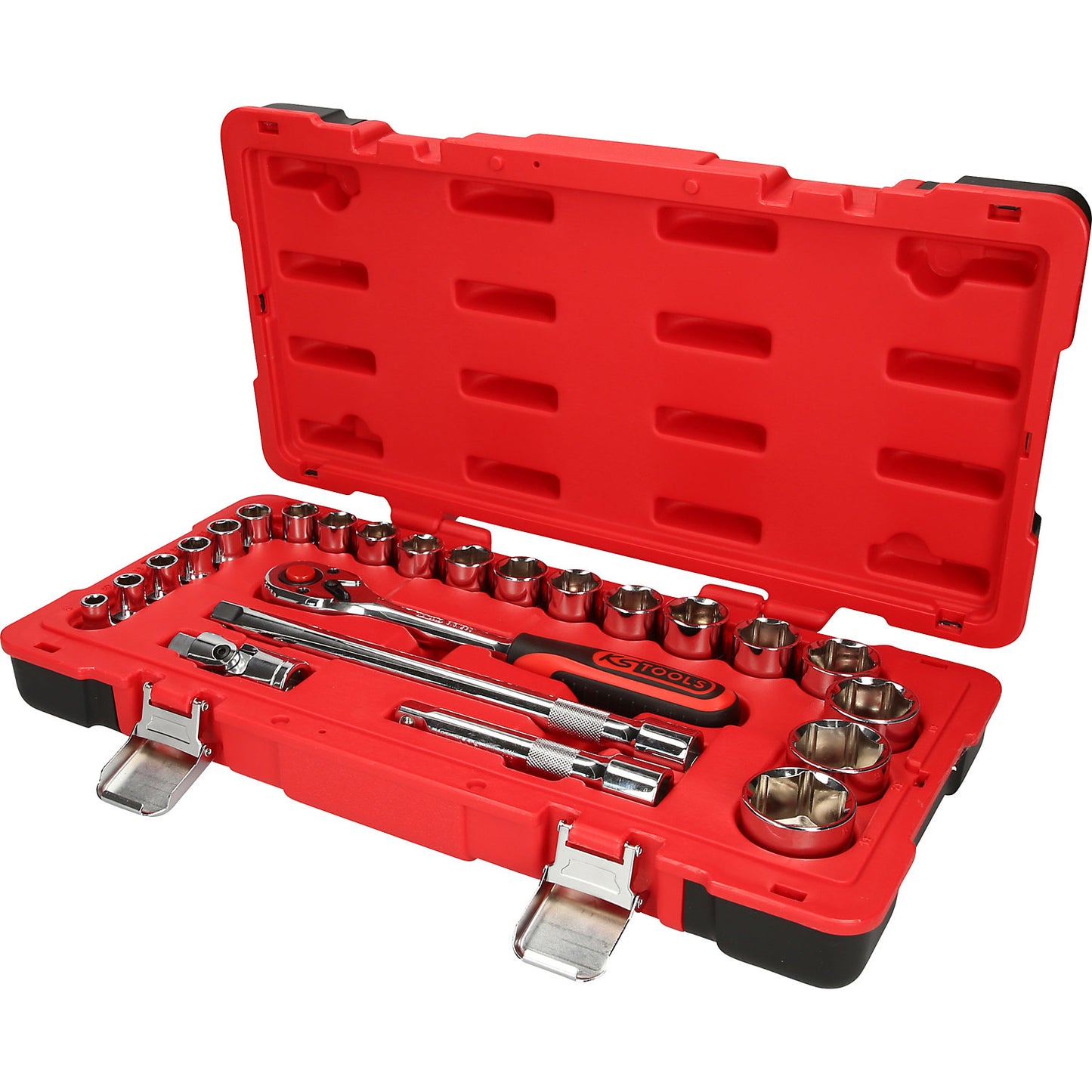 1/2'' CHROMEplus socket set, 24 parts, flank traction.