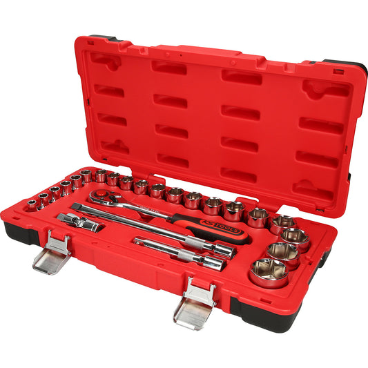 1/2'' CHROMEplus socket set, 24 parts, flank traction.
