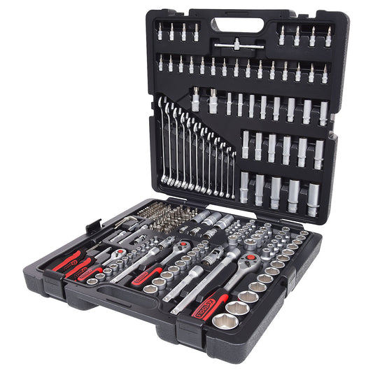 1/4'' + 3/8'' + 1/2'' socket set, 216 parts, chrome plated matt satin finish.
