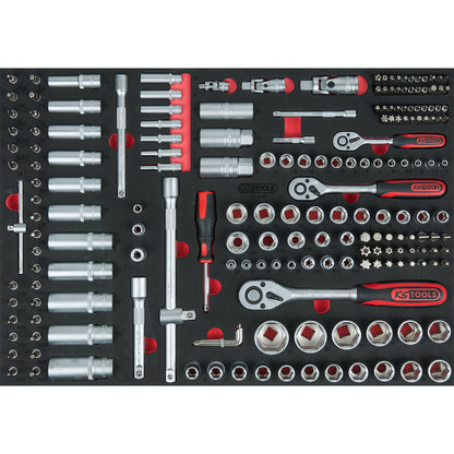 1/4'' + 3/8'' + 1/2'' socket set, height 35 mm, 195 parts, full drawer inlay.