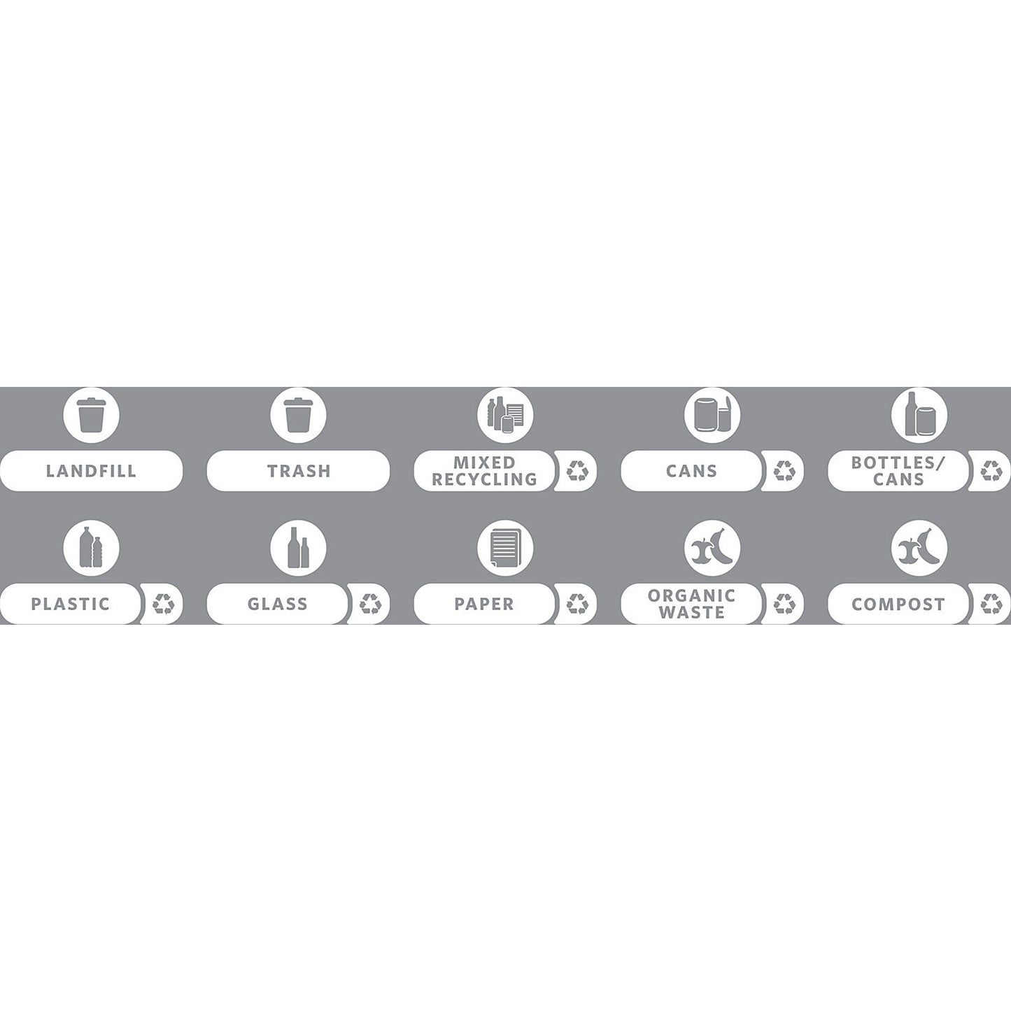 Set of disposal stickers, with symbol and lettering, English.