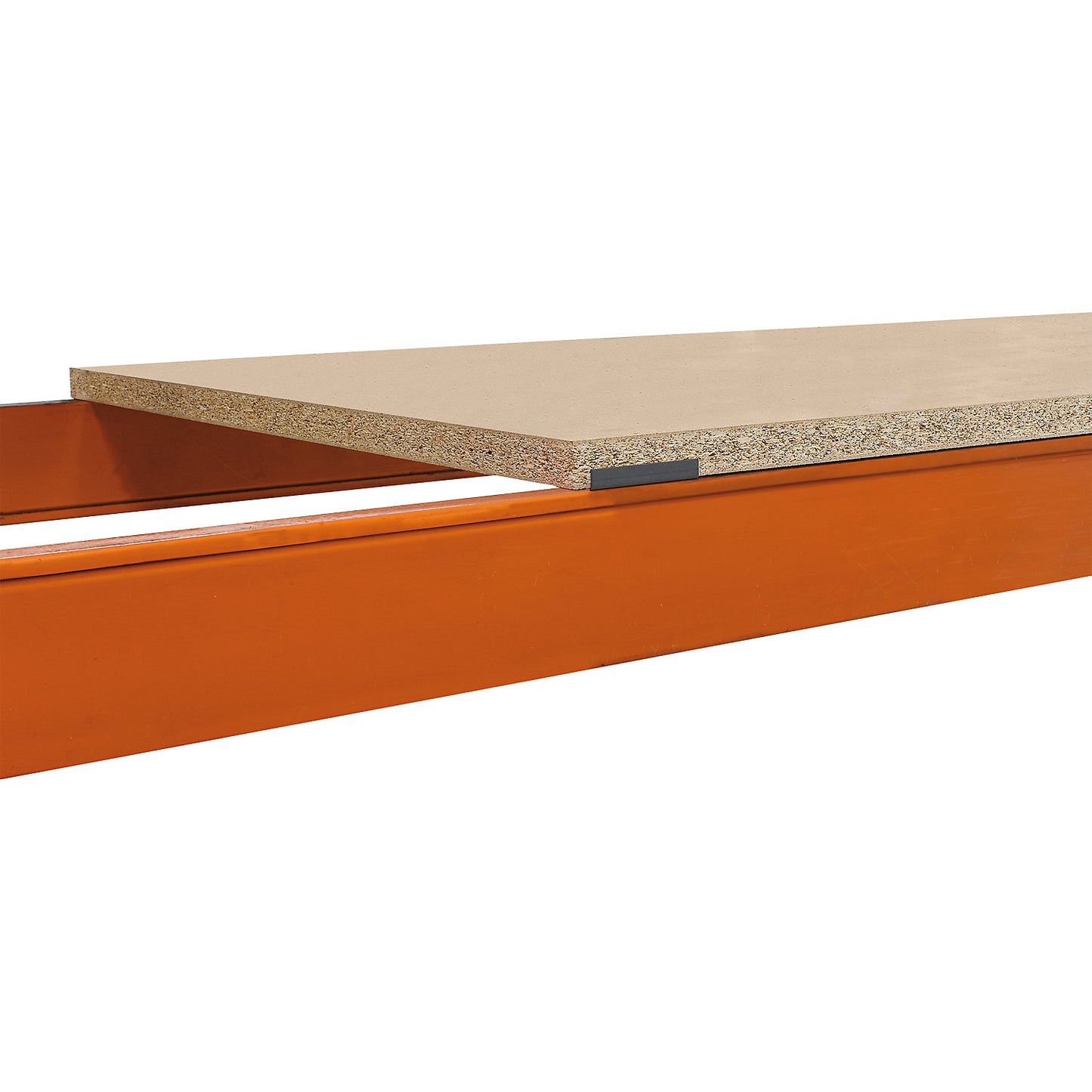 Shelf for pallet shelf unit, moulded chipboard shelf, for beam length 2700 mm, shelf unit depth 1100 mm.