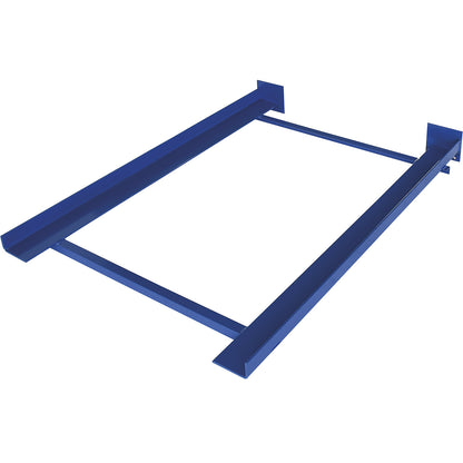 Right angle support frame, with end stop, blue, shelf unit depth 900 mm.