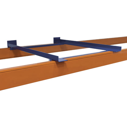 Right angle support frame, with end stop, blue, shelf unit depth 900 mm.