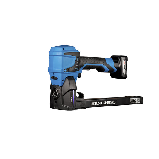 Manual carton stapler, with LED status indicator and cross laser, battery powered, for staples 22 mm.