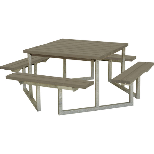 Picnic bench, for 8 people, certified pine wood, grey brown.
