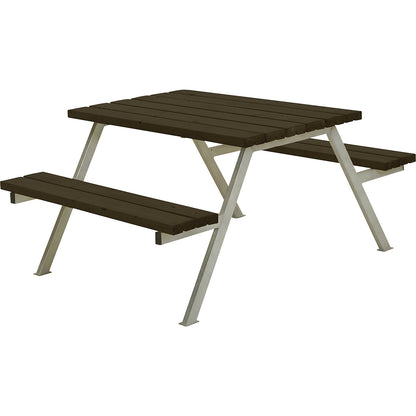Picnic bench, steel frame, hot dip galvanised, LxD 1180 x 1610 mm, softwood, black, without backrest.