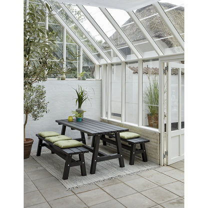 Seating set with desk and 2 benches, coniferous wood, black.