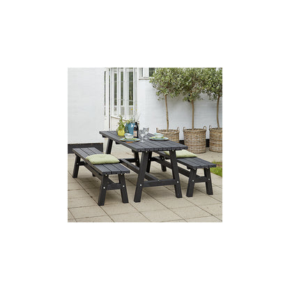 Seating set with desk and 2 benches, coniferous wood, black.